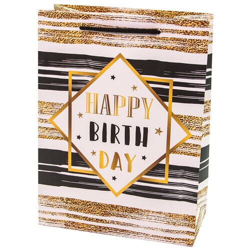 фото Пакет подарочный, с днем рождения! (штрихи полосы), 32*26*10 см, 1 шт. дон баллон