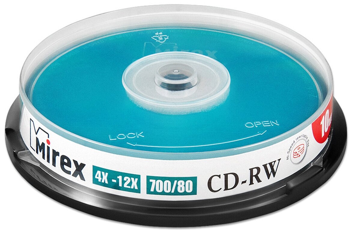 Диск CD-RW Mirex 700 Mb, 12х, Cake Box (10), (10/300)