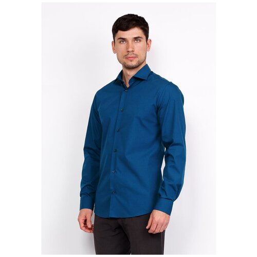 фото Рубашка мужская длинный рукав greg 230/139/db/zv, приталенный силуэт / slim fit, цвет синий, рост 174-184, размер ворота 38