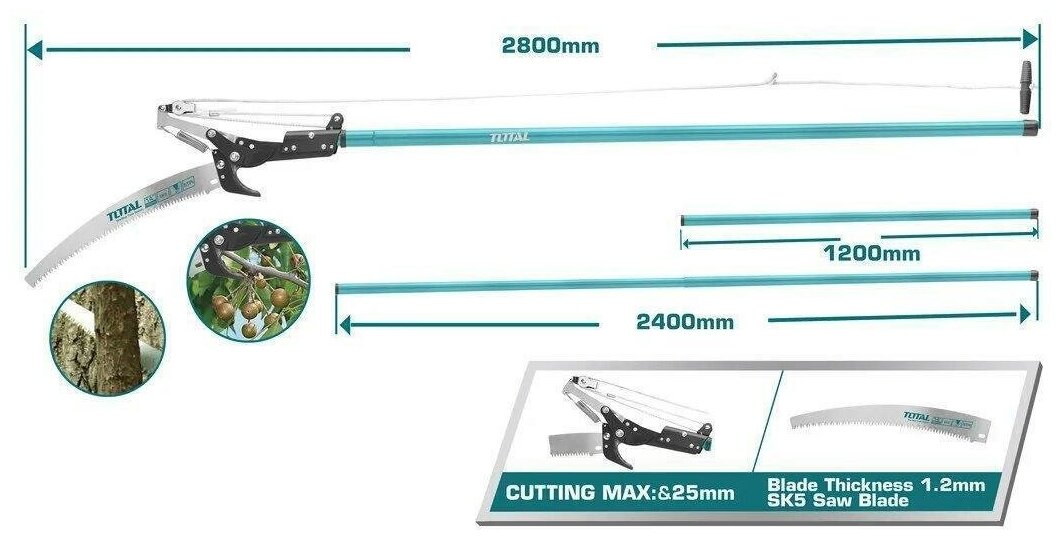 Сучкорез штанговый с ножовкой+ раздвижная штанга 1,2-2,4 м (общая длина-2,8 метра) TOTAL - фотография № 7