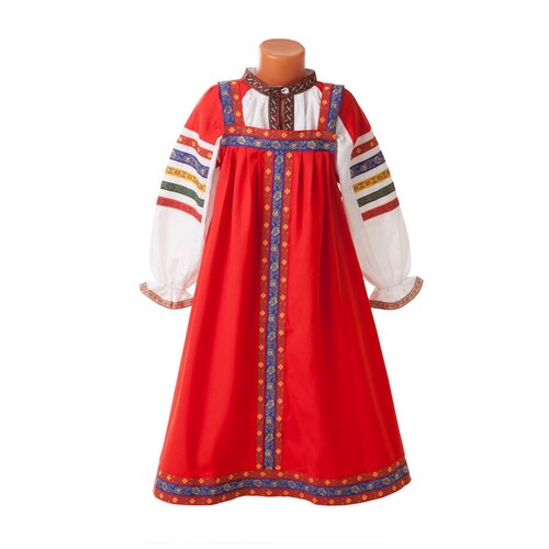 фото Русский народный костюм для девочки красного цвета из хлопок, 10 лет, рост 134-140 нет бренда