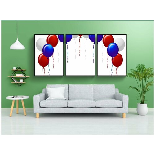 фото Набор модулных постеров для интерьера "надувные шарики, синие шары, растяжки" 60x90 см. в тубусе, без рамки lotsprints