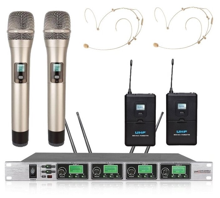 Беспроводной микрофон, NOIR-audio U 5400 HS4/H, головной микрофон, микрофон ручной, 4 микрофона, микрофон для караоке, микрофоны беспроводные