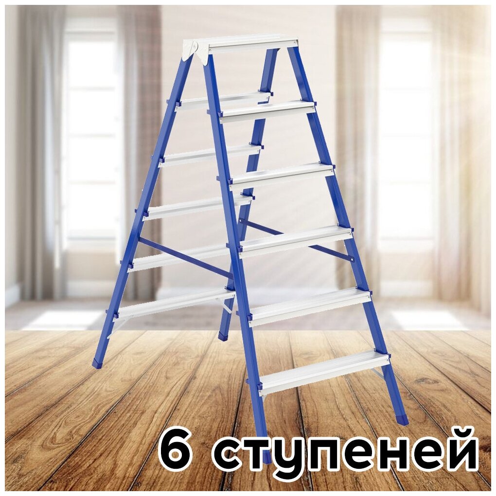 Стремянка двусторонняя 6 ступеней, стальная, Сибртех 97936 - фотография № 2