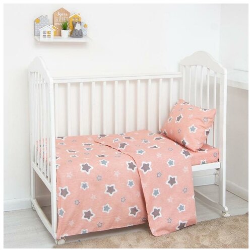 фото Постельное белье экономь и я бейби "звездочки" цв. персиковый, 147*112, 100*150, 40*60 см-1 шт