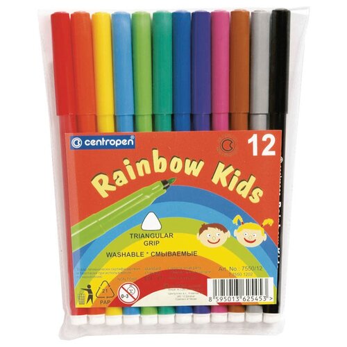 Фломастеры Centropen Rainbow Kids, 12цв, трехгранные, смываемые, ПВХ