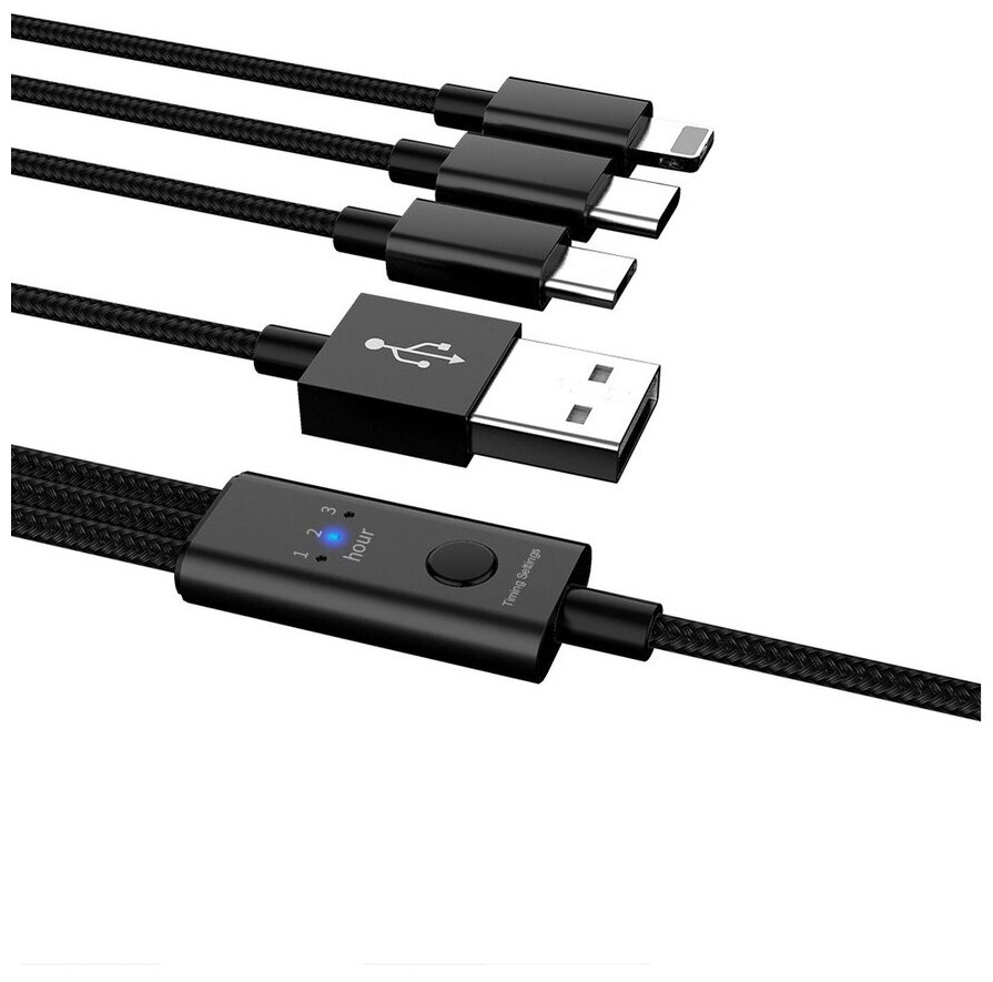 Кабель для зарядки USB 3в1 Type-c/lightning/micro usb, чёрный