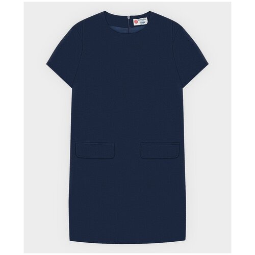 фото Школьное платье button blue, однотонное, карманы, размер 158, синий