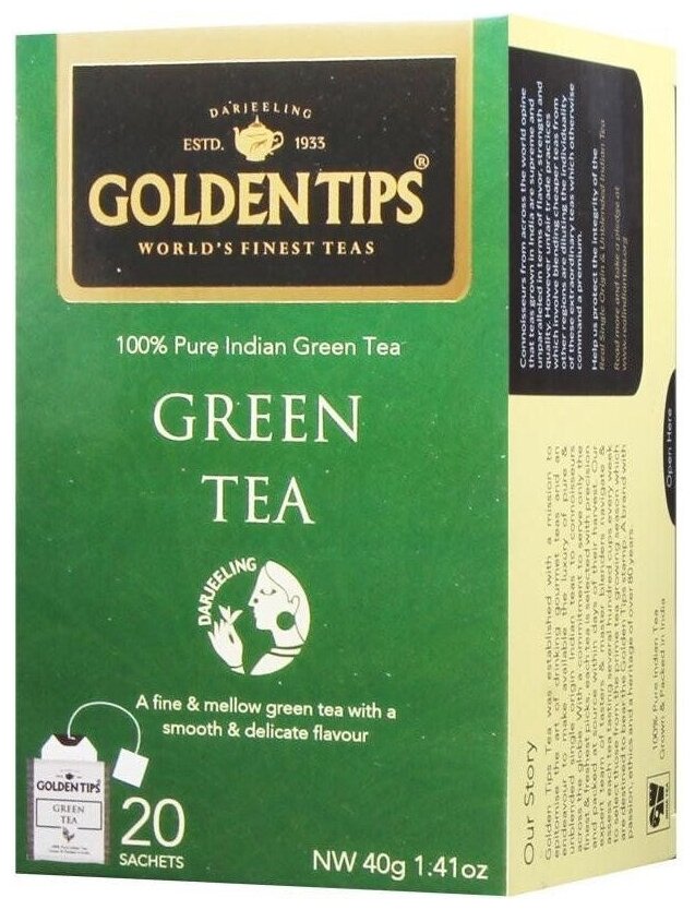 Чай зелёный ТМ "Голден Типс" - Зеленый чай, 25 пак.