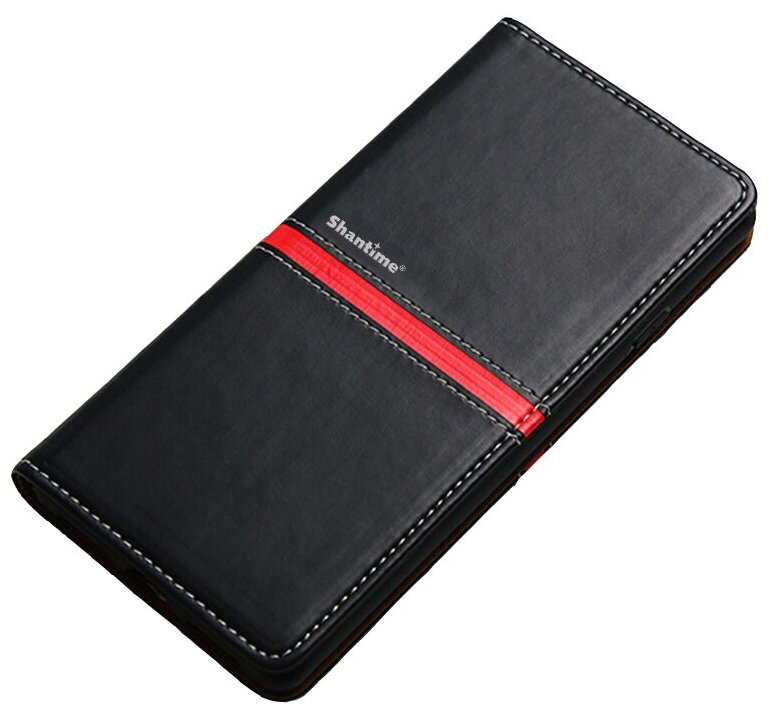 Чехол-книжка MyPads для Sony Xperia 1 II из качественной водоотталкивающей импортной кожи на жёсткой металлической основе черный с красной полосой