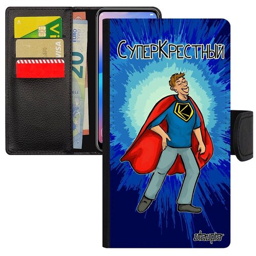 фото Защитный чехол-книжка на телефон // apple iphone x // "суперкрестный" крестины веселый, utaupia, синий
