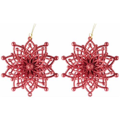 фото Декоративная подвеска todi "снежинка №2" пластик/набор из 2- х штук, цвет: красный (10 см