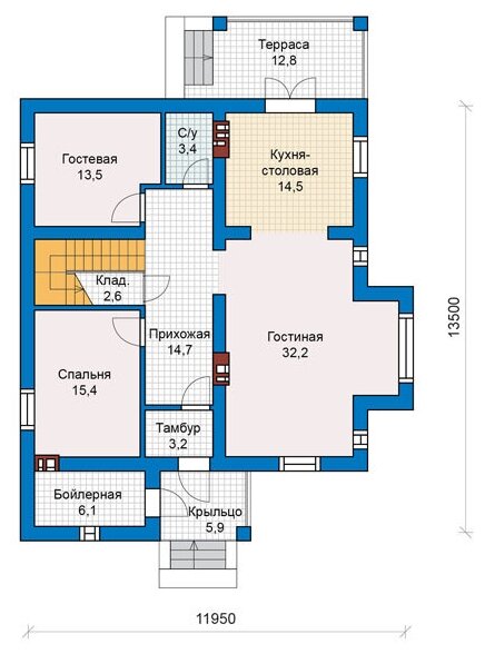 Проект газобетонного дома Catalog-Plans-57-46 (197,37кв.м, 14x12,45м, газобетон 400) - фотография № 2