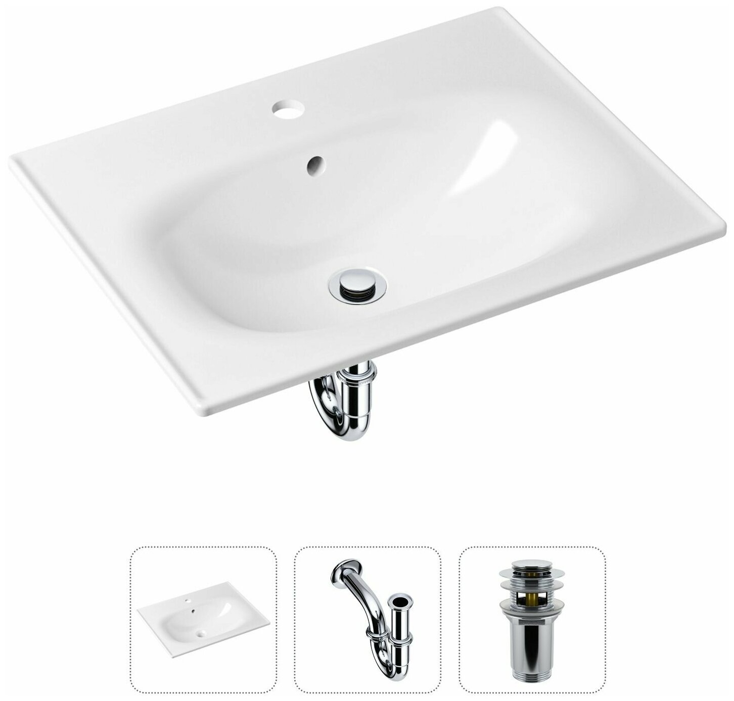 Врезная раковина в ванную Lavinia Boho Bathroom Sink 21520433 в комплекте 3 в 1: умывальник белый, донный клапан и сифон в цвете хром