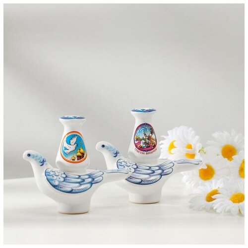 Подсвечник Голубь Пасха гжель 8 см 1104₽