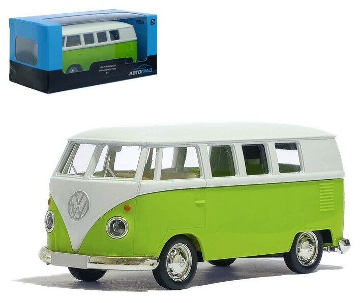 Машина металлическая VOLKSWAGEN TRANSPORTER T1, 1:32, открываются двери, инерция, цвет красный