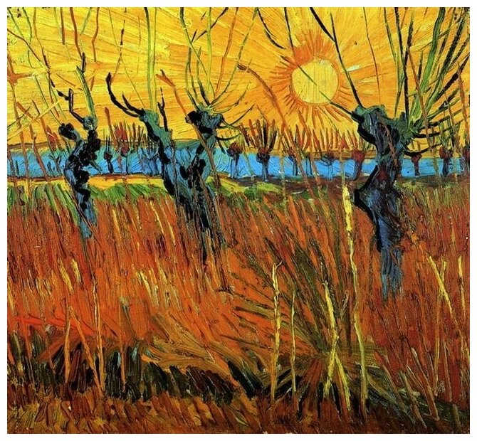 Репродукция на холсте Ивы на закате (Willows at Sunset) Ван Гог Винсент 33см. x 30см.