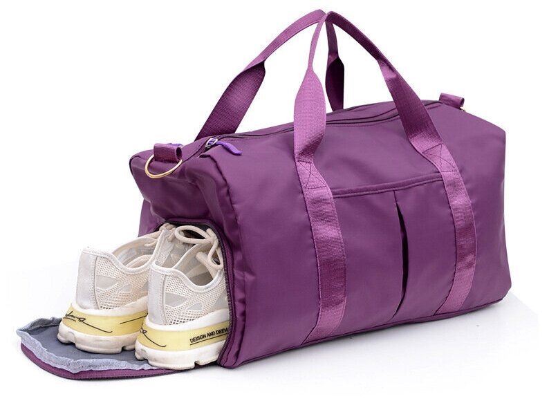 Спортивная сумка JUST FIT (Фиолетовая) дорожная женская мужская через плечо для фитнеса ручная кладь отделение под обувь - фотография № 2