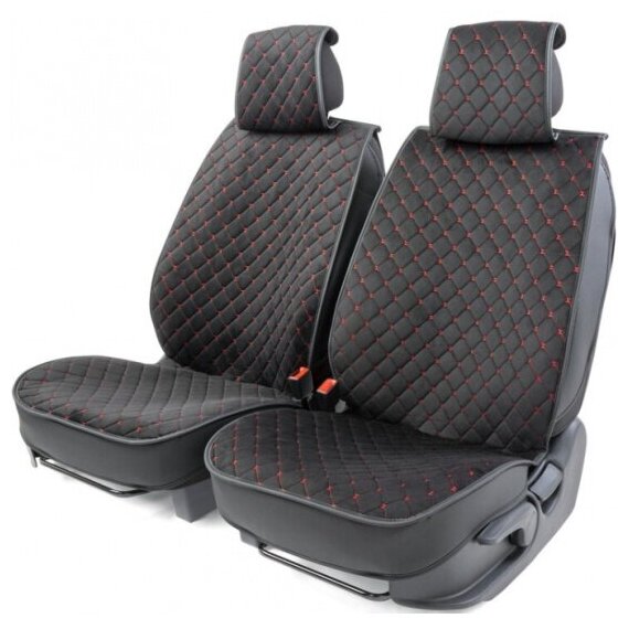 Каркасные накидки на передние сиденья Autoprofi CarPerformance, алькантара, прострочка ромб, чёрный/красный