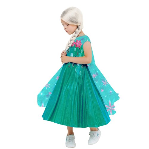 фото Карнавальный костюм "эльза зеленое платье", платье с накидкой, парик, р.32, рост 128 см пуговка