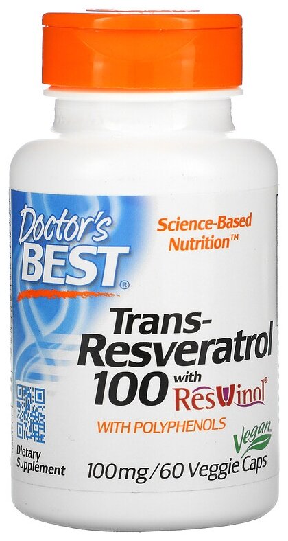 Капсулы Doctor's Best Trans-Resveratrol with Resvinol 100 мг вег., 50 г, 100 мг, 60 шт.