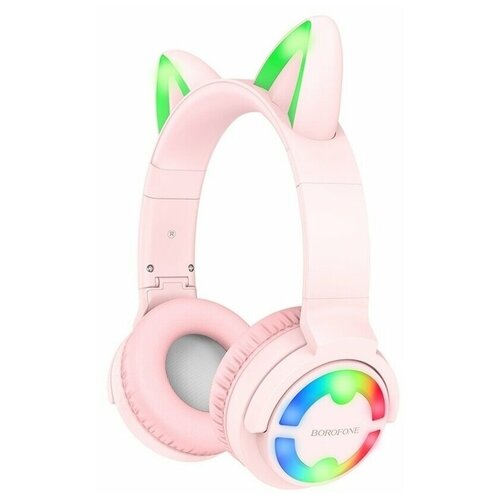 Беспроводные корпусные накладные Bluetooth наушники BOROFONE BO15 Cat Ear BT 50 оригинальный необычный дизайн с милыми светящимися ушками розовые 139000₽