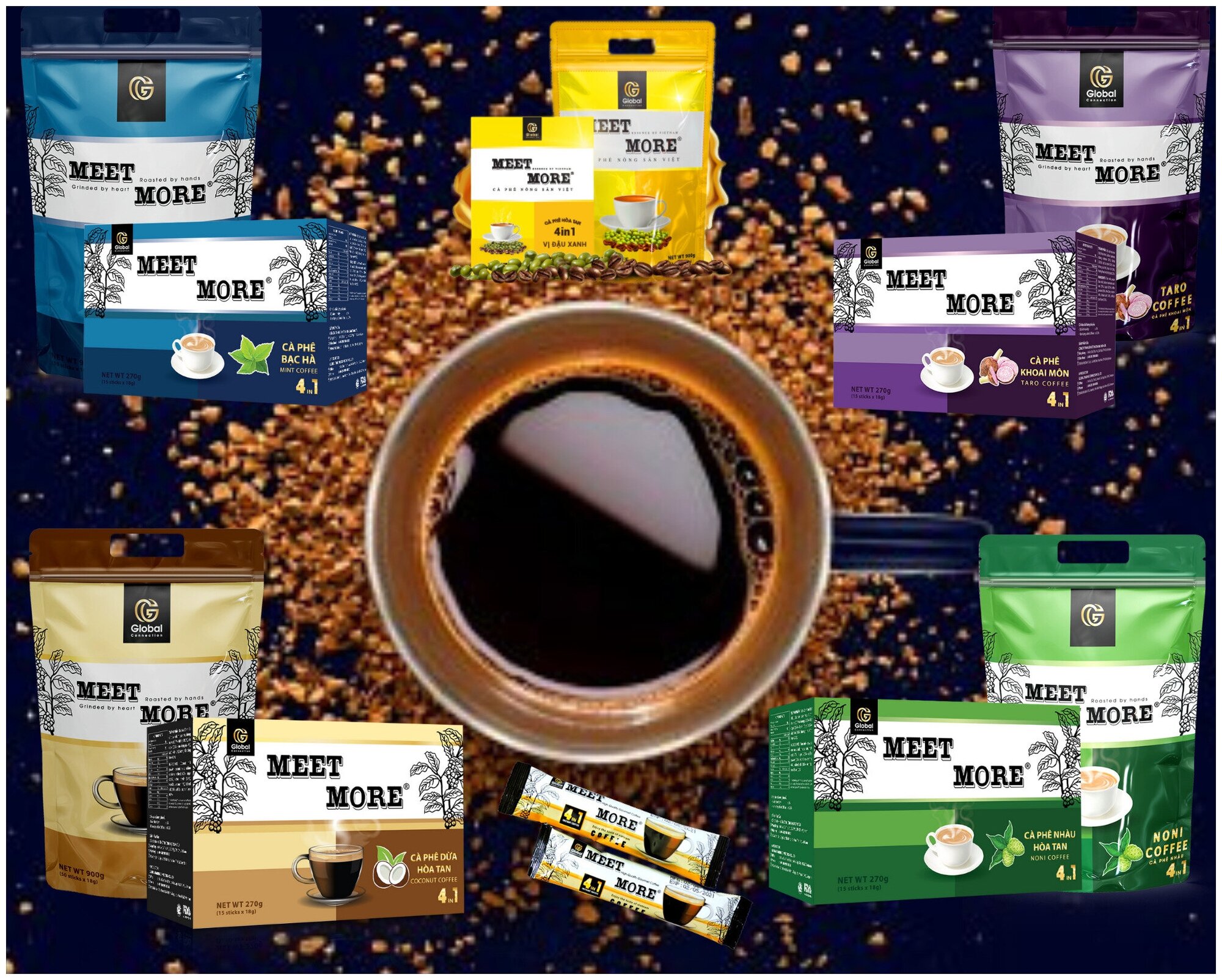 MEET MORE COFFEE / Кофе растворимый Meet More 4 в 1 со вкусом бобов мунг (15 стиков по 18 г) - фотография № 3