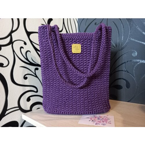 фото Сумка шоппер vov, фактура вязаная, фиолетовый