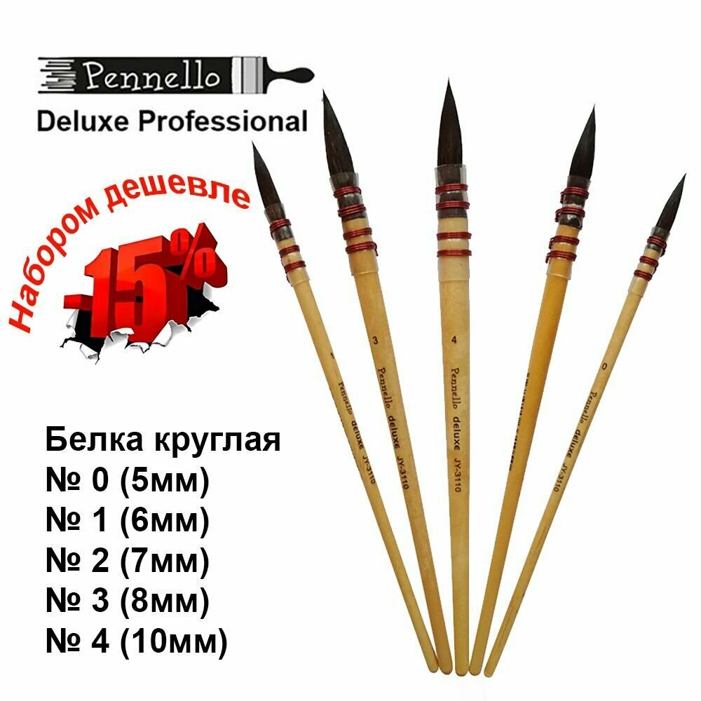 Кисть профессиональная, художественная Pennello DELUXE белка, круглая