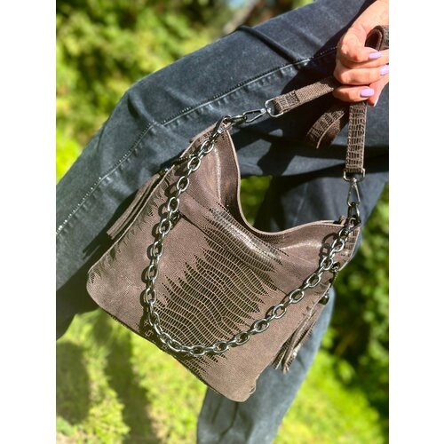 фото Сумка ведро lak, фактура бархатистая, коричневый