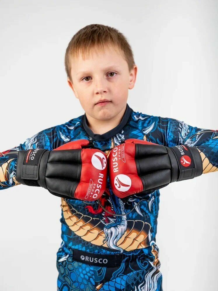Перчатки RUSCO SPORT для рукопашного боя, тренировочные, снарядные для соревнований и выступлений, красные, 12 унций — фото 1