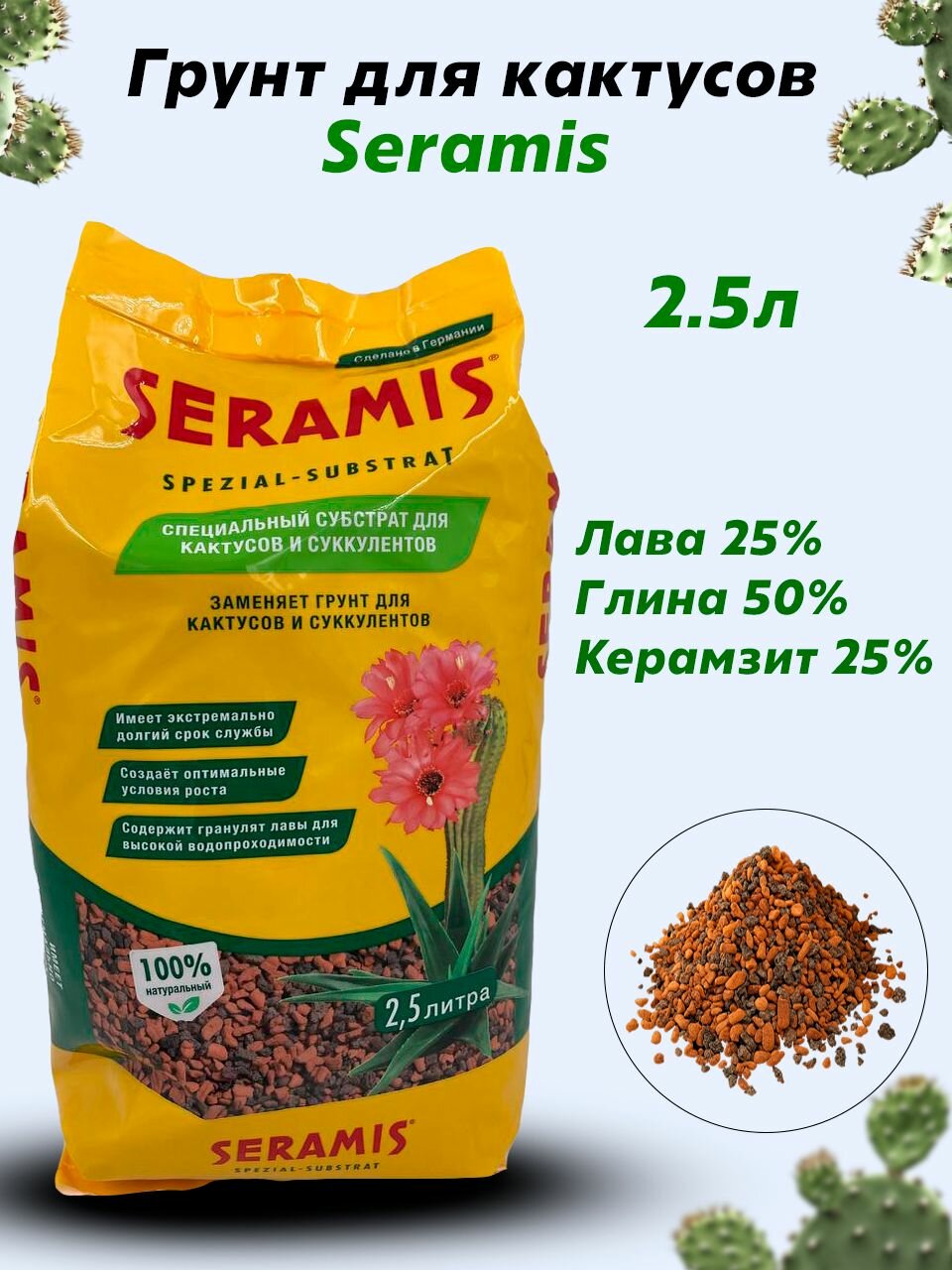Грунт для Кактусов Seramis 25 л