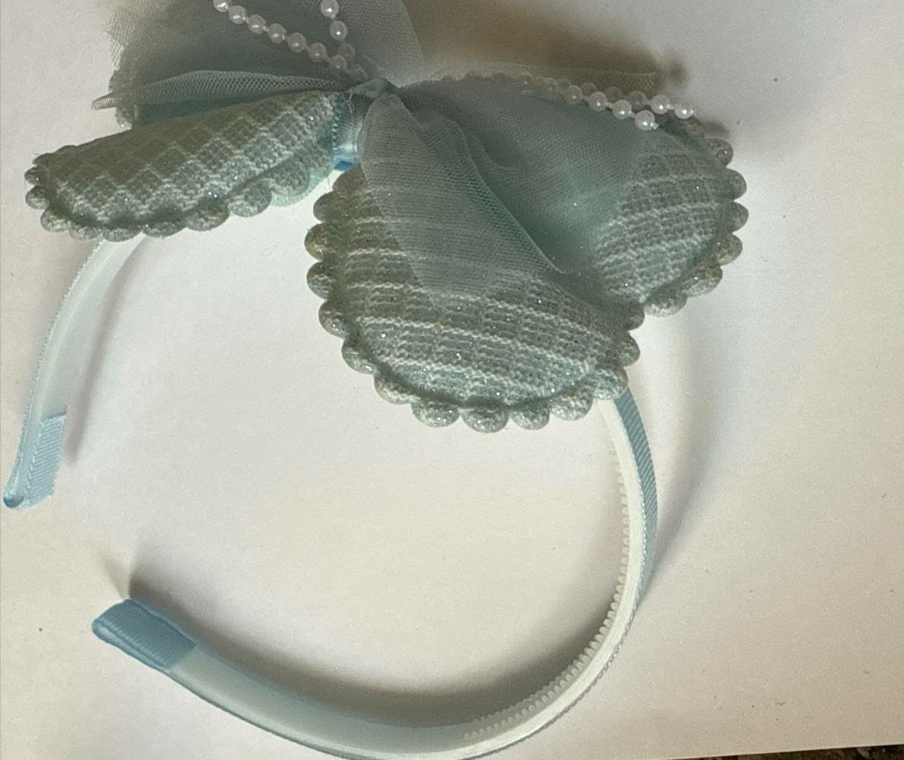 Ободок, для девочек, пластик, с бантом и стразами, 1 шт голубой , — фото 1