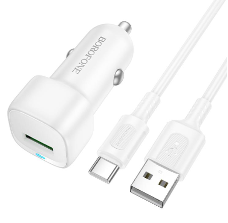 Автомобильное зарядное устройство BOROFONE BZ34 Cloud QC3.0 USB, комплект с кабелем USB-Type-C длиной 1 м (белый)