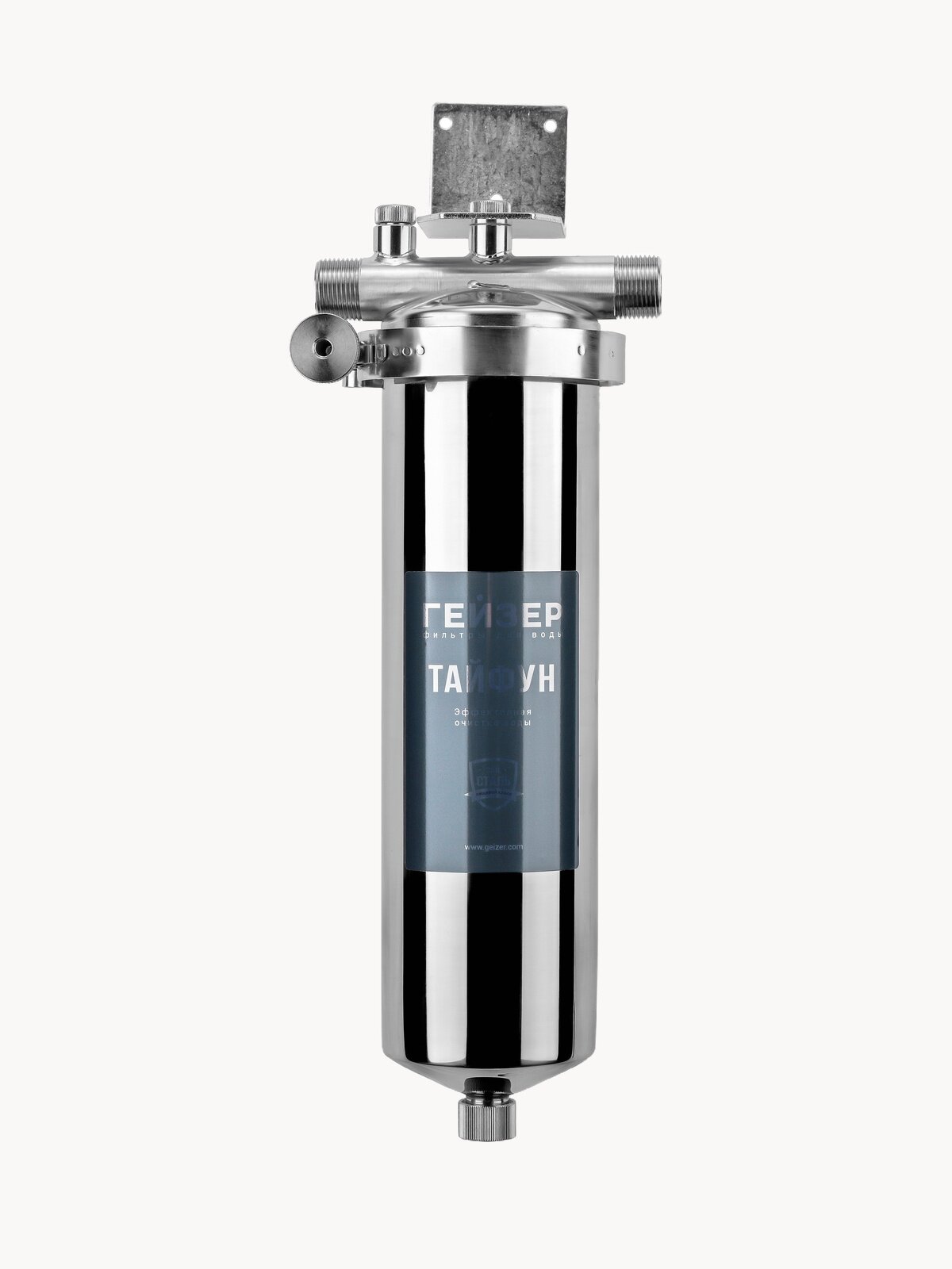 Фильтр магистральный Гейзер Тайфун 10SL 3/4" с картриджем, для горячей воды, защита сантехники, бытовых приборов, 32073