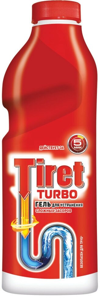 Средство для прочистки канализационных труб 1 л TIRET (Тирет) "Turbo" гель 8147377 2 шт