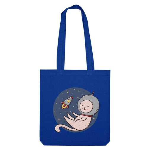 сумка кот космонавт в космосе серый Сумка шоппер Us Basic, синий
