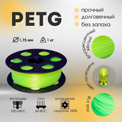 PETG пруток BestFilament 1.75 мм, 1 кг, 1 л, флуоресцентный желтый, 1.75 мм