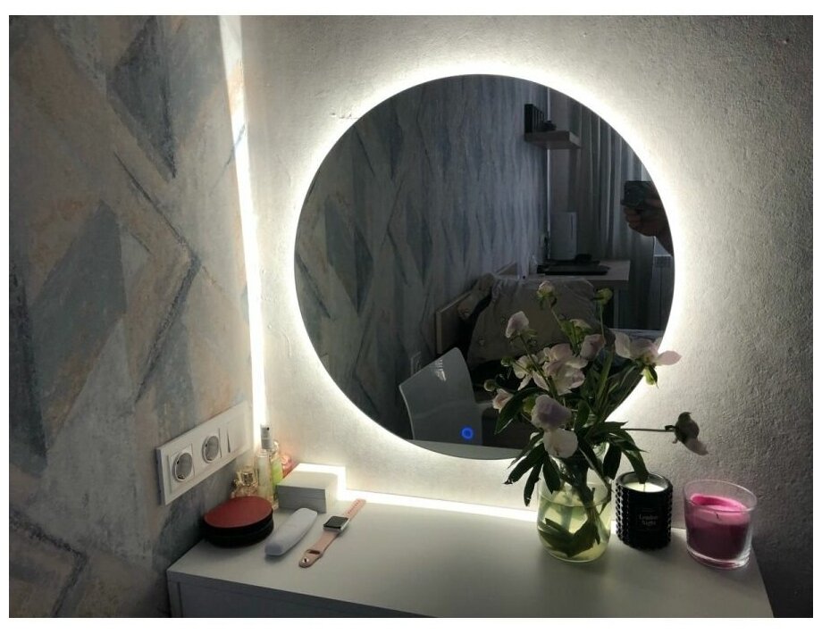 зеркало с подсветкой в ванную круглое без сенсора 80 см. - фотография № 4