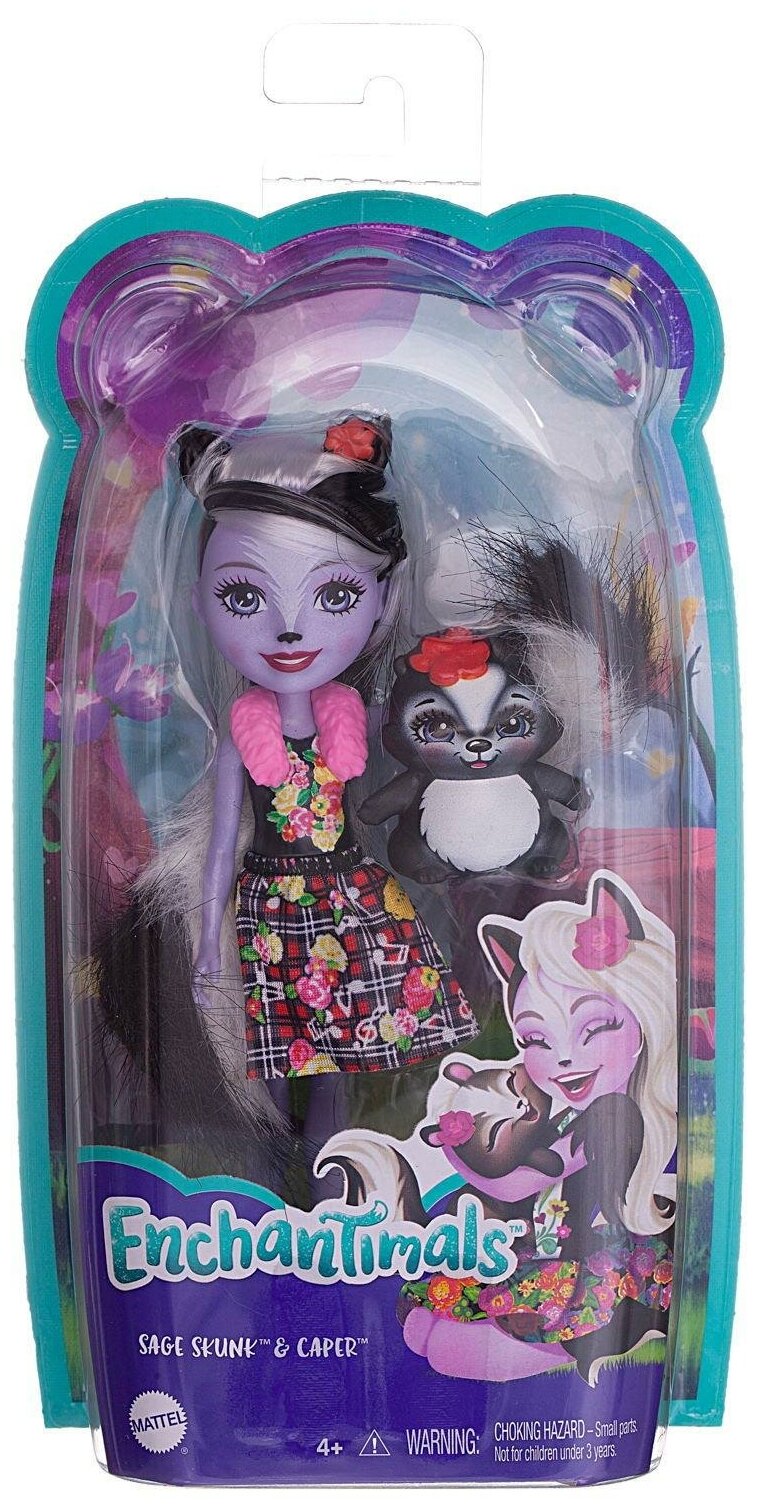 Кукла Mattel Enchantimals Сэйдж Скунси с питомцем Кейпер DVH87/Скунс