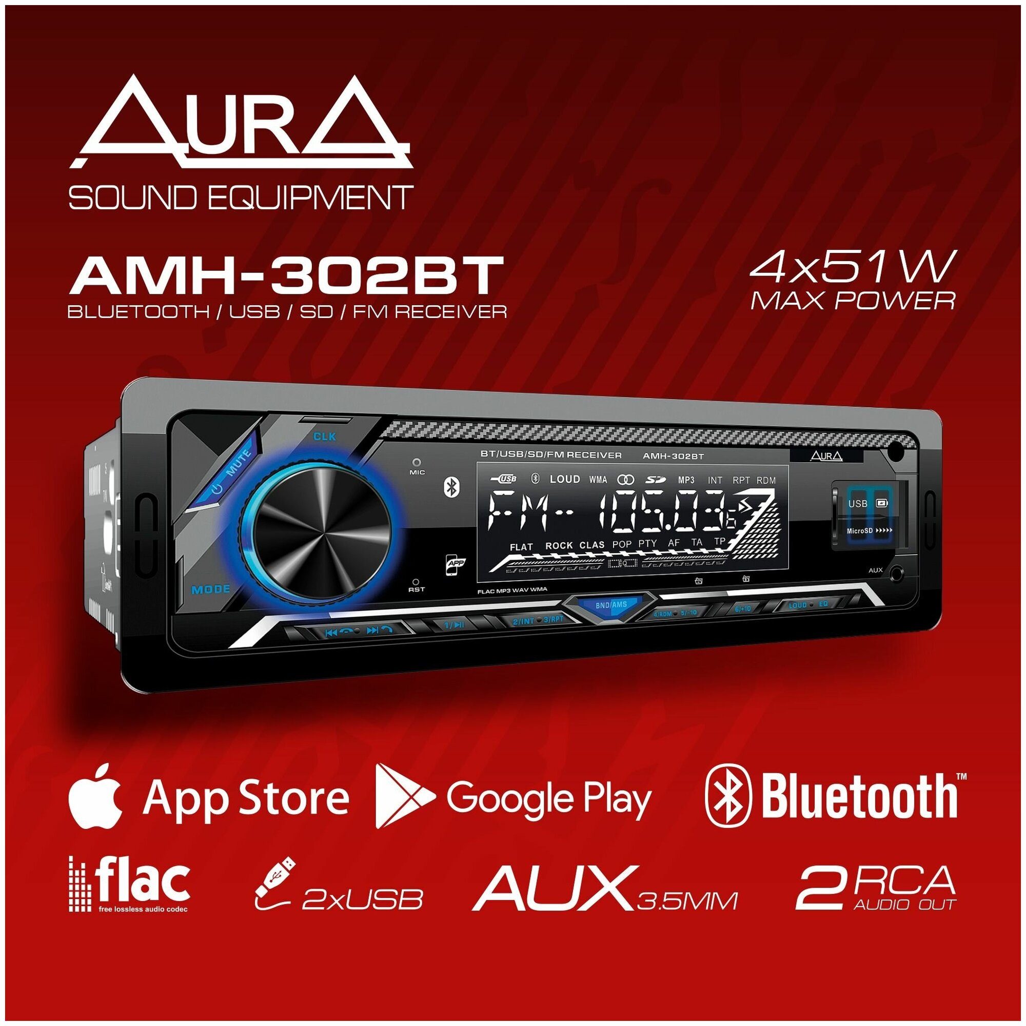 Автомобильный USB/BT ресивер AurA AMH-302BT