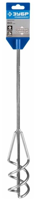 Миксер ЗУБР ″Профессионал″ для песчано-гравийных смесей, шестигранный хвостовик, оцинкованный, на подвеске, 60х400мм