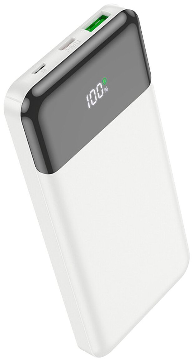 Powerbank (повербанк) 10000 mAh, с LED-дисплеем, HOCO J102, внешний аккумулятор для телефона, с разъемами USB, microUSB, USB Type-C, белый — фото 1