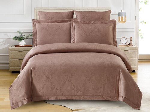 Комплект постельного белья Cleo Soft cotton 023-SC, семейное, жаккард, капучино