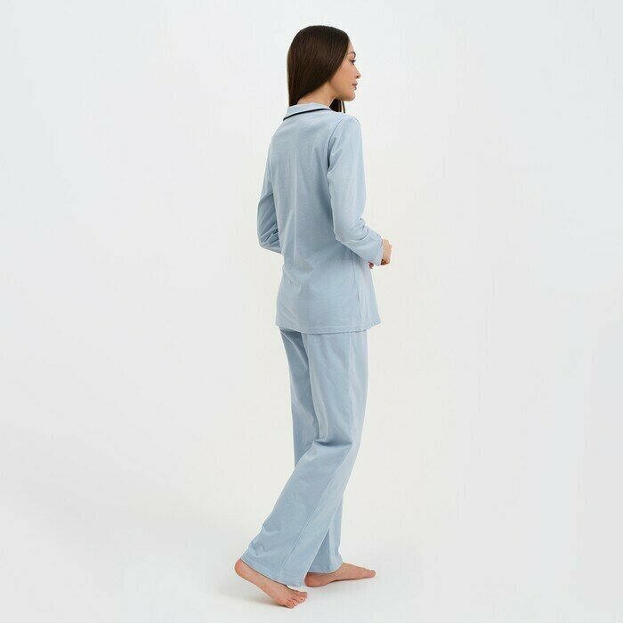 Пижама женская (рубашка и брюки) Love размер 40-42, цвет голубой - фотография № 2