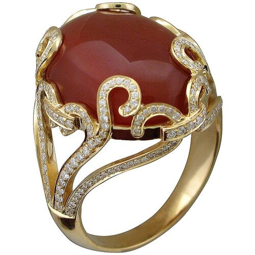 Кольца Эстет Золотое кольцо с бриллиантами, сердолик