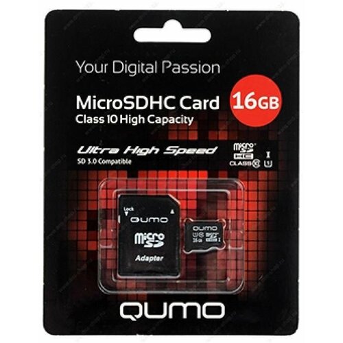 QUMO Micro SDHC 16 Gb Class 10, UHS-I, 3.0 + adapt, 1шт