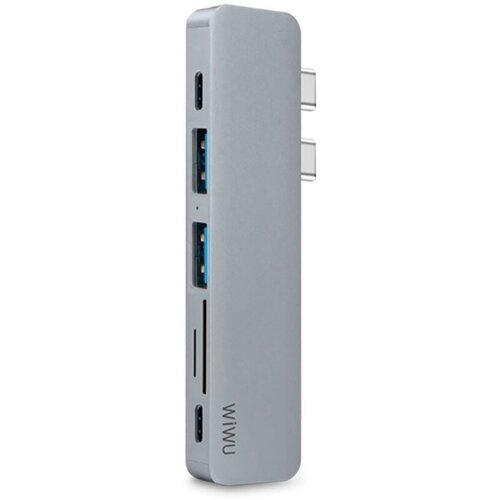 Хаб WiWU T8 2 x Type-C to 2 x USB 3.0 + 2 x Type-C + HDMI + Cardreader 7 in 1 Adapter Grey