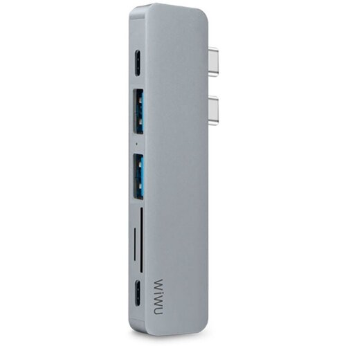 Хаб WiWU T8 2 x Type-C to 2 x USB 30 2 x Type-C HDMI Cardreader 7 in 1 Adapter Grey 382500₽