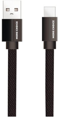 Дата-кабель USB 2.1A для Type-C плоский More choice K20a нейлон 1м Black